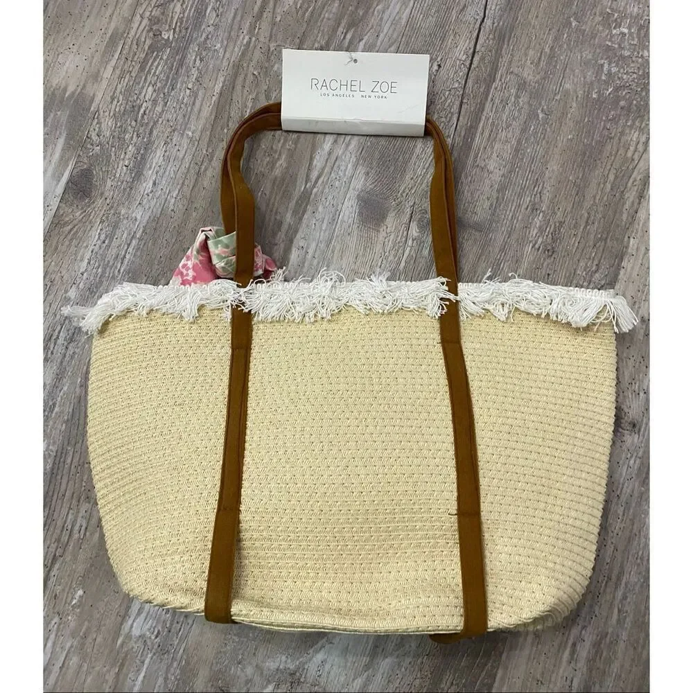 Rachel Zoe Bohemian Raffia Fringe Beach Tote